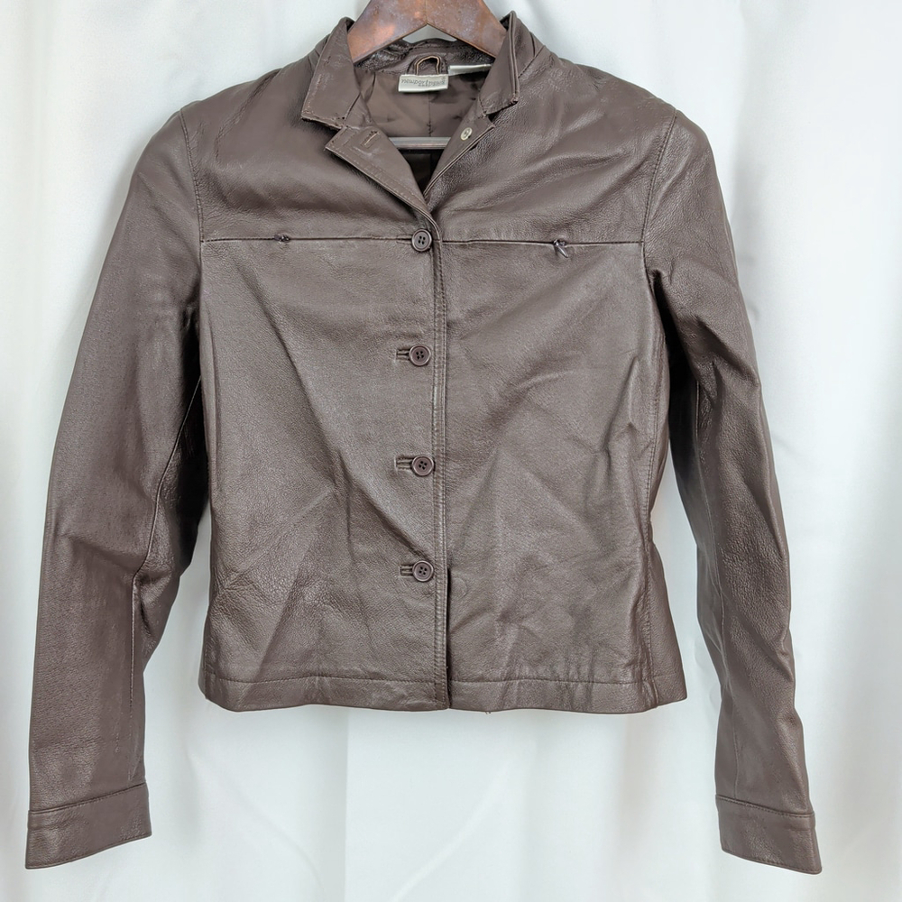 Vintage Ladies' Scrunch Waist Brown Leather Jacket 4 - Picture 3 of 8